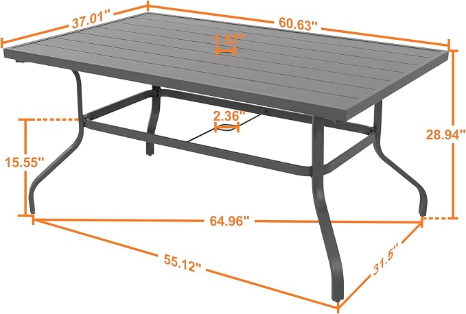 NUU GARDEN Outdoor 61" x 37" Rectangle Dining Table - Image 3