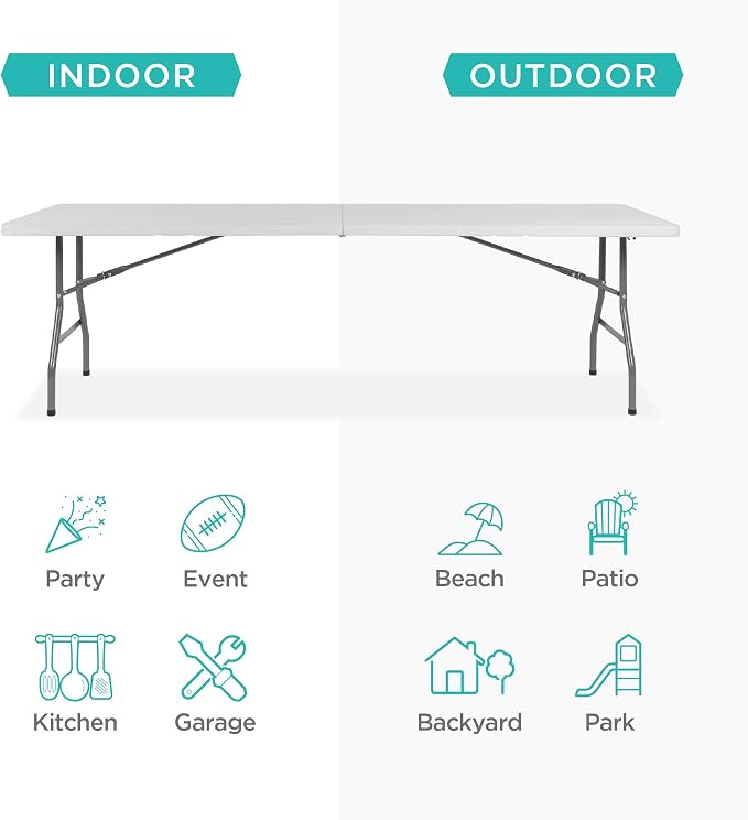 Best Choice Products 8ft Plastic Folding Table, Indoor Outdoor Heavy Duty - Image 4