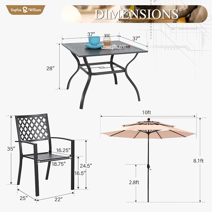 Sophia & William Metal Outdoor Patio Dining Set 6 PCS - Image 8