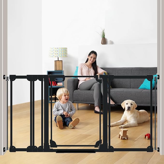 Clear Baby Gate for Stairs, 57.87-66.14" Wide, Auto Close Acrylic Pet Gate by AiWMGL