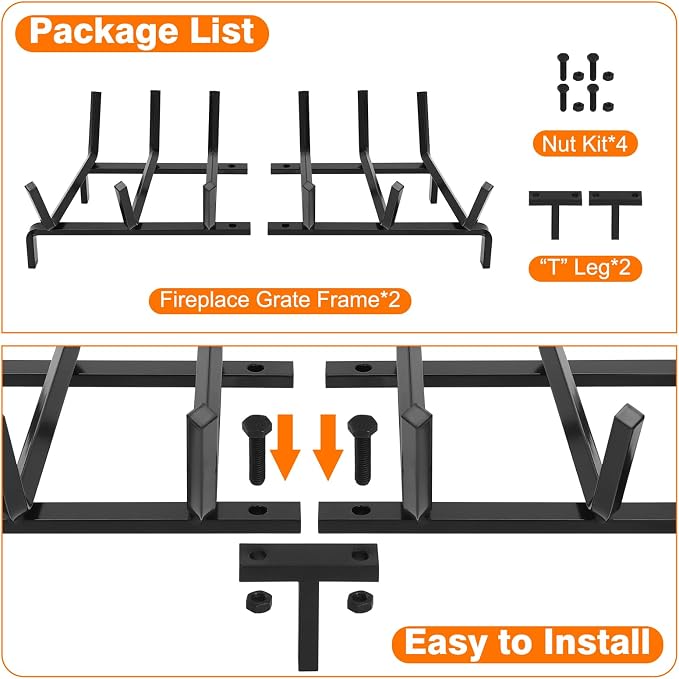 FEED GARDEN Fireplace Grate 24 inch Heavy Duty Fireplace Log Holder, 1/2" Solid - Image 6