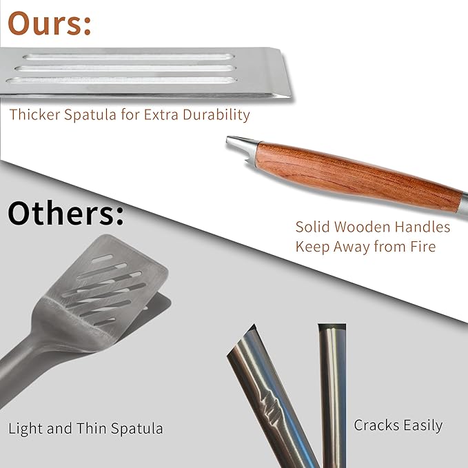 Barbecue Tool Set, 4-Piece Stainless Steel with Rosewood Handles