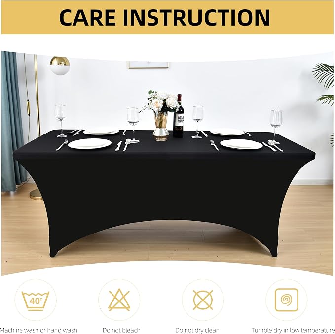 10-Pack 8ft Black Spandex Table Covers - Image 6