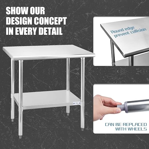 Hally Stainless Steel Table for Prep & Work 24 x 36 Inches, NSF Commercial - Image 6