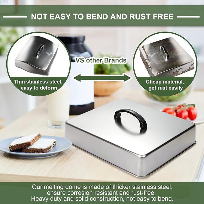 2pcs Rectangular Basting Cover, Stainless Steel Cheese Melting Dome Steaming - Image 5