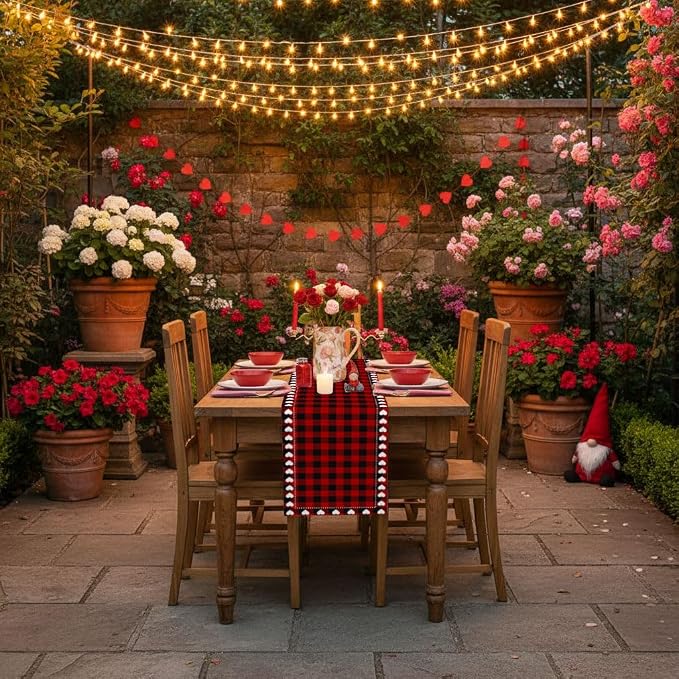 Valentine’s Day Love Heart Red Black Buffalo Plaid Table Runner 13x90 Inch - Image 4
