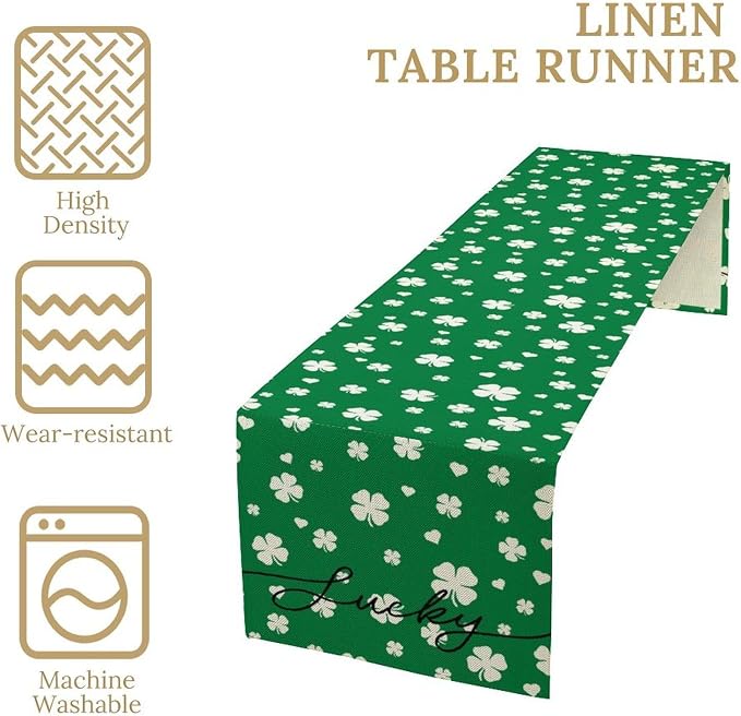 Clover Table Runner, Retro Rustic Green White Clover Seasonal Spring - Image 4
