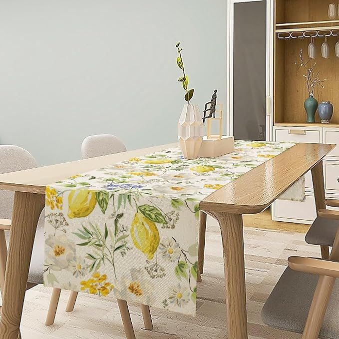Vintage Lemon Blossom Table Runner Seasonal Spring Summer Floral Farmhouse - Image 2
