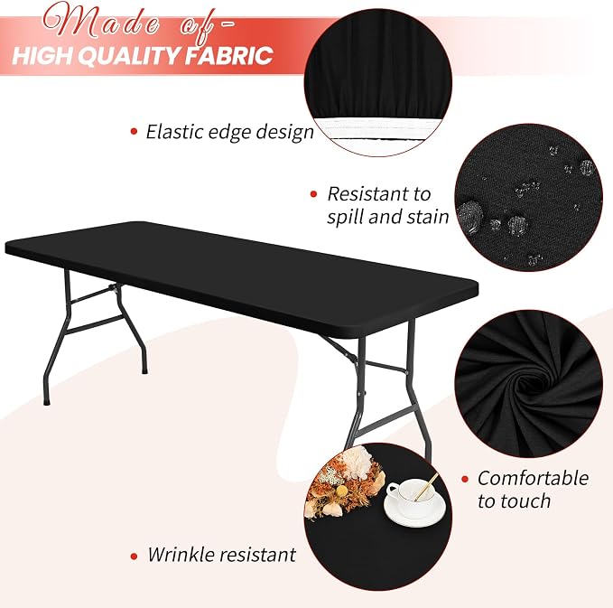 10 Pack Stretch Fabric Table Top Cap Cover, fits 6Ft Tables, Spandex Table - Image 3