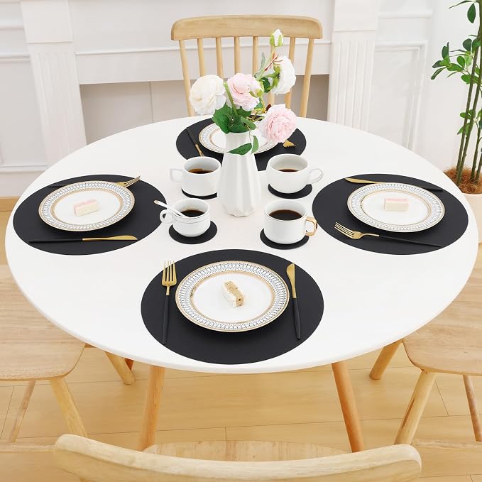 Homaxy Round Faux Leather Placemats and Coasters, Washable Dual-Side Table Mats - Image 8