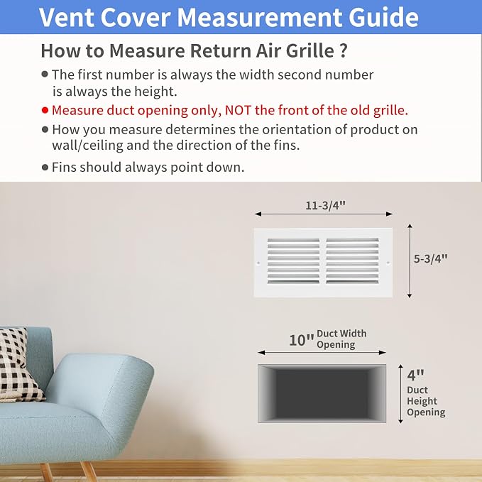 10"W x 4"H Steel Return Air Grille, Air Return Vent Cover - Image 5