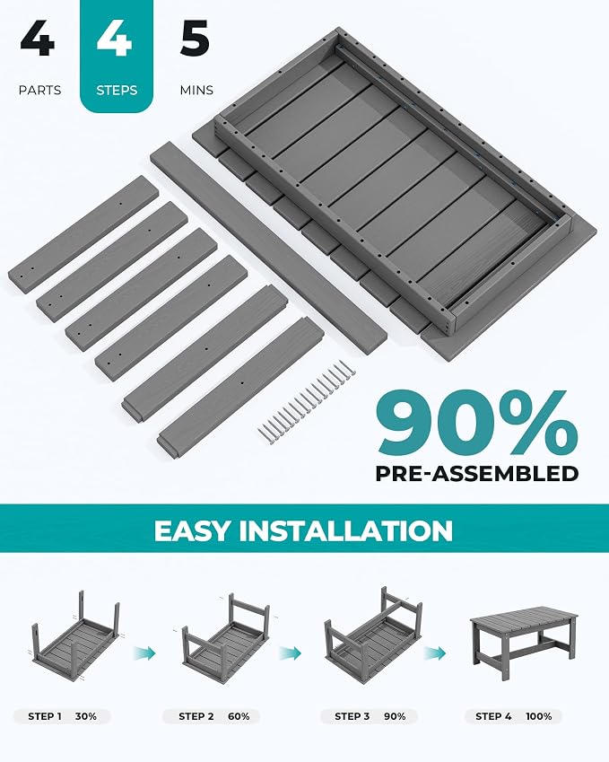 SERWALL Patio Coffee Table, HDPE Rectangle Outdoor Coffee Table Set of 2 - Image 4