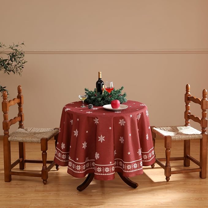 ISAENNE Designer Christmas Red Small Round Tablecloth, Linen Table Cloth - Image 5
