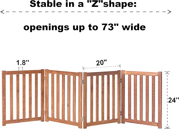 LZRS 4-Panel Wooden Free Standing Foldable Dog Gate Indoor – 24" High, Extra - Image 2