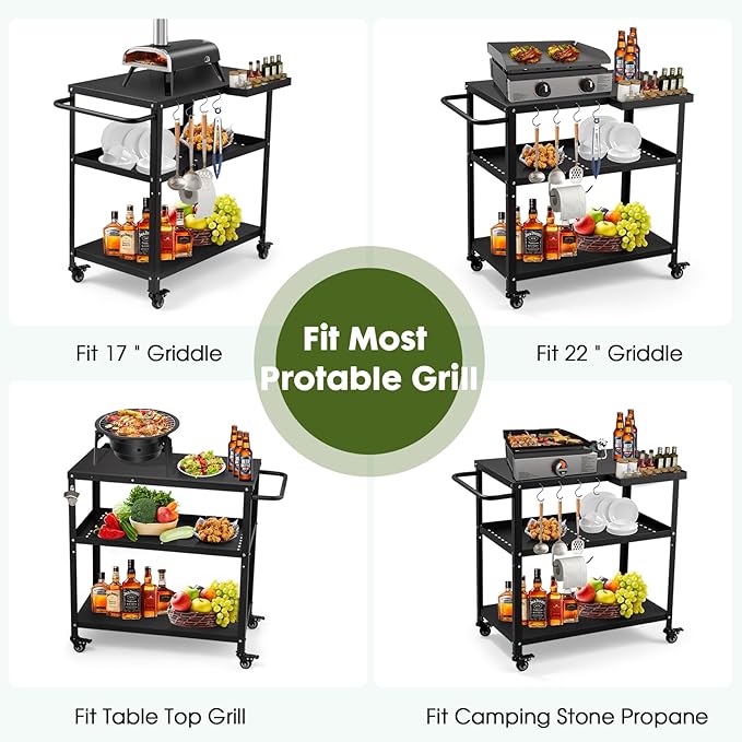 Outdoor Grill Cart Table, Indoor and Outdoor Pizza Oven Table, - Image 3