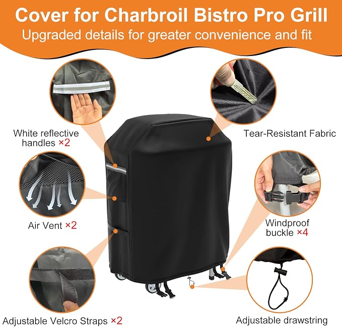 Grill Cover for CharBroil Bistro Pro Electric Grill Griddle, Heavy-Duty 600D - Image 3