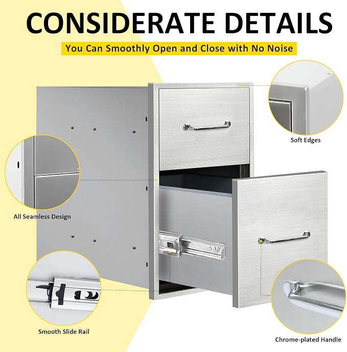 Outdoor Kitchen Drawers 14" W x 21" H x 21" D Flush Mount Double BBQ Drawers - Image 4