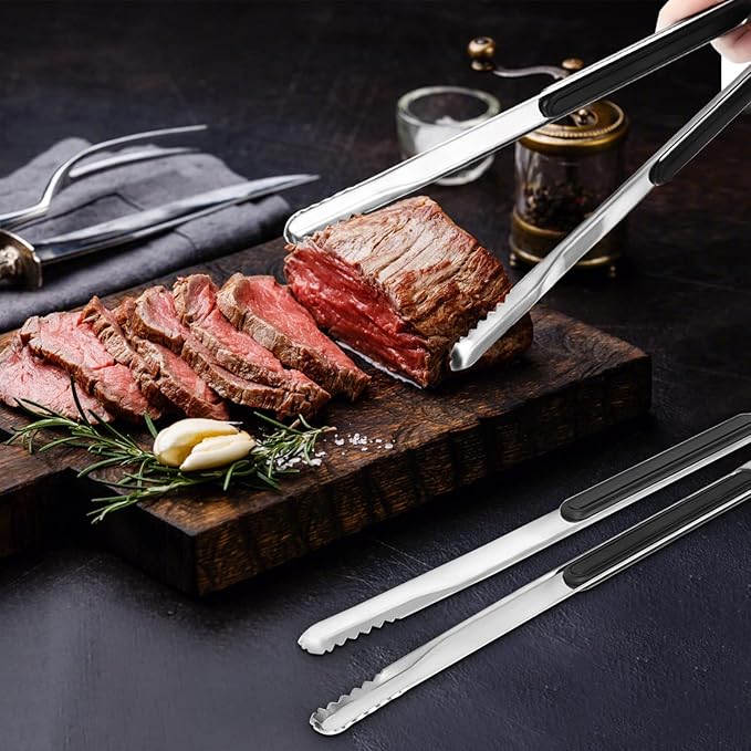 BBQ Tongs 4 Pack, 12 Inch Stainless Steel with Non-Slip Grip