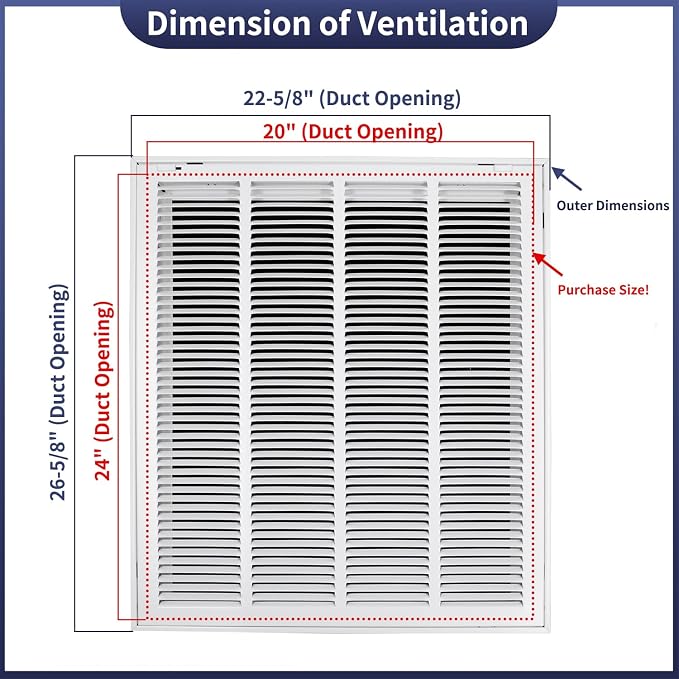 20"W x 24"H Steel Return Air Filter Grille - Image 2