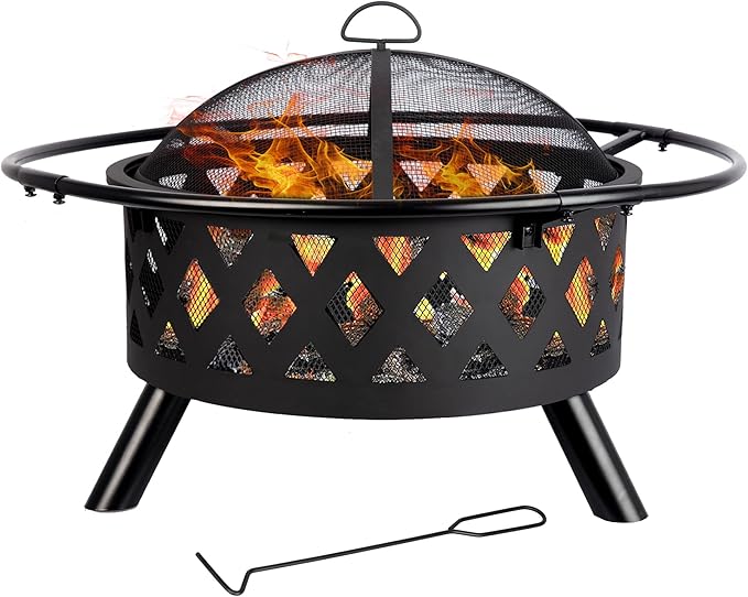 Red Mountain Valley 30'' Outdoor Wood Burning Fire Pit, 2-in-1 Large Round Fire by RedMountainValley