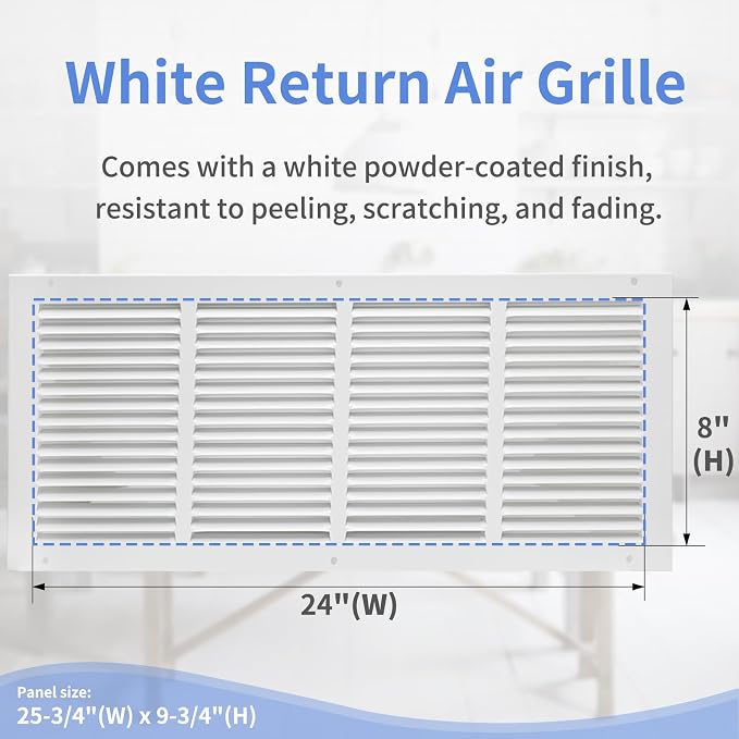 24"W x 8"H Steel Return Air Grille, Air Return Vent Cover - Image 3