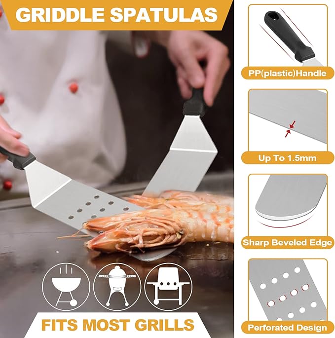 Barbecue Tool Set, 5 Piece Stainless Steel Griddle Tools with Black Handles