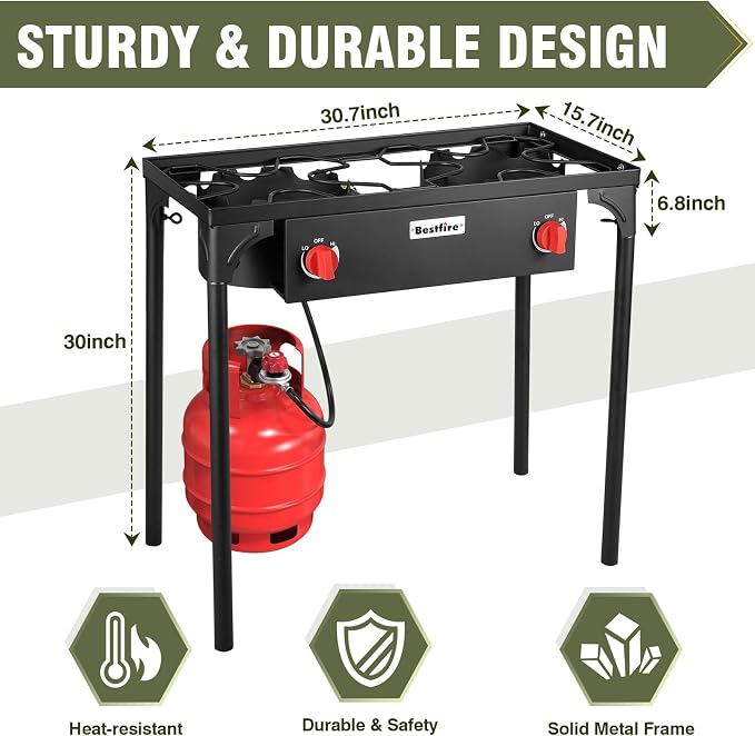 BESTFIRE 2 Burner Camping Stove, 000 BTU High Pressure Outdoor Propane - Image 3