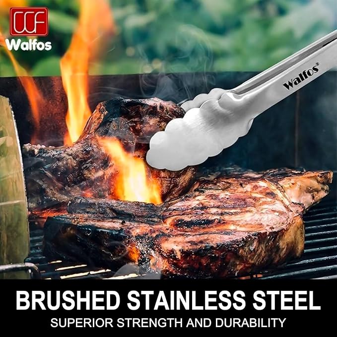 Stainless Steel Grilling Tongs, Set of 2 in 12 and 16 Inch