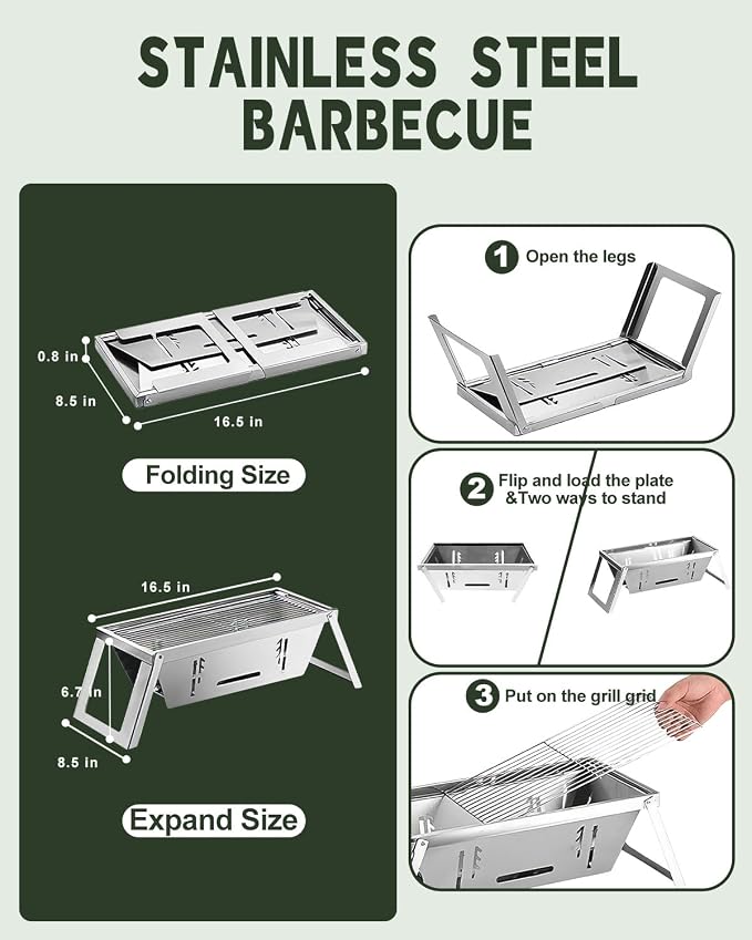 4ft Folding BBQ Table with Wing Plate, Height Adjustable Metal Table with Small - Image 3