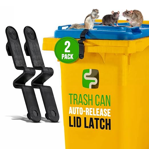 Push Clip Trash Can Locks for Animals, Durable Trash Can Lock for Cart Lid by SafeWasteLidLatch