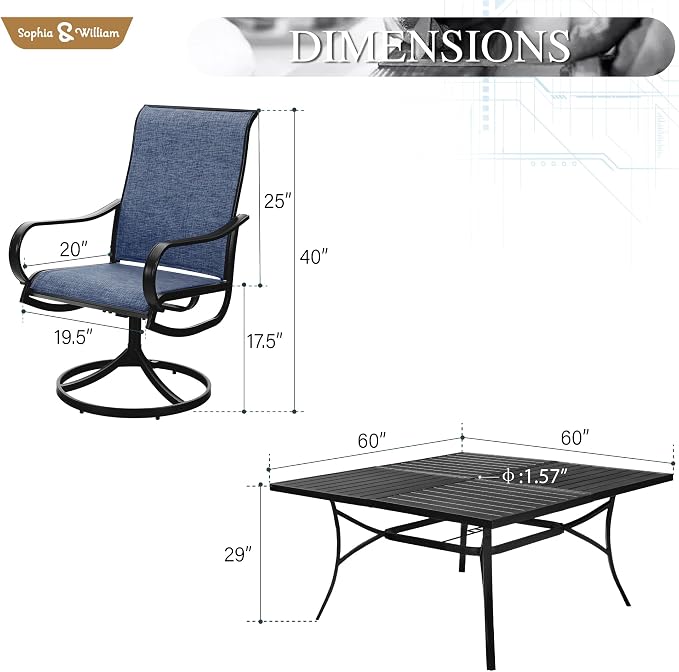 Sophia & William Outdoor Dining Set Patio Dining Sets Patio Table and Chairs - Image 7