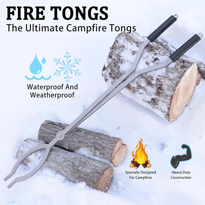 40" Fire Tongs Firewood Grabbers, Stainless Steel Large Fire Pit Tool Indoor - Image 5