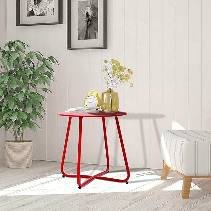 Outdoor Table Small Patio Side Table, Round Metal Side Table, Weatherproof - Image 5