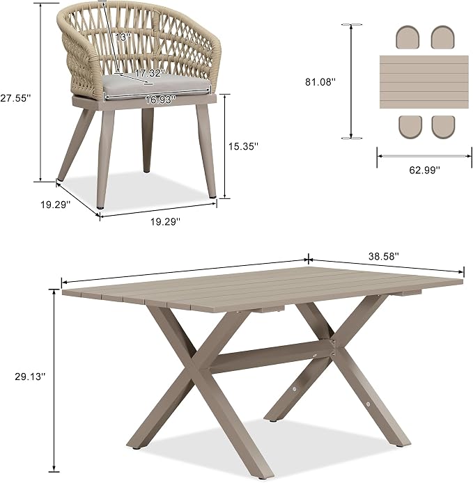 PURPLE LEAF 5 Pieces Outdoor Dining Set All-Weather PE Rattan Outdoor Patio - Image 6