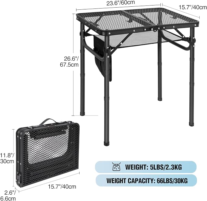 RedSwing Folding Grill Table, Lightweight Height Adjustable Aluminum Table - Image 3
