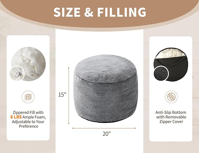 Round Ottoman Foot Rest for Couch 20"x15" Foot Stool Ottoman Pouf - Image 2