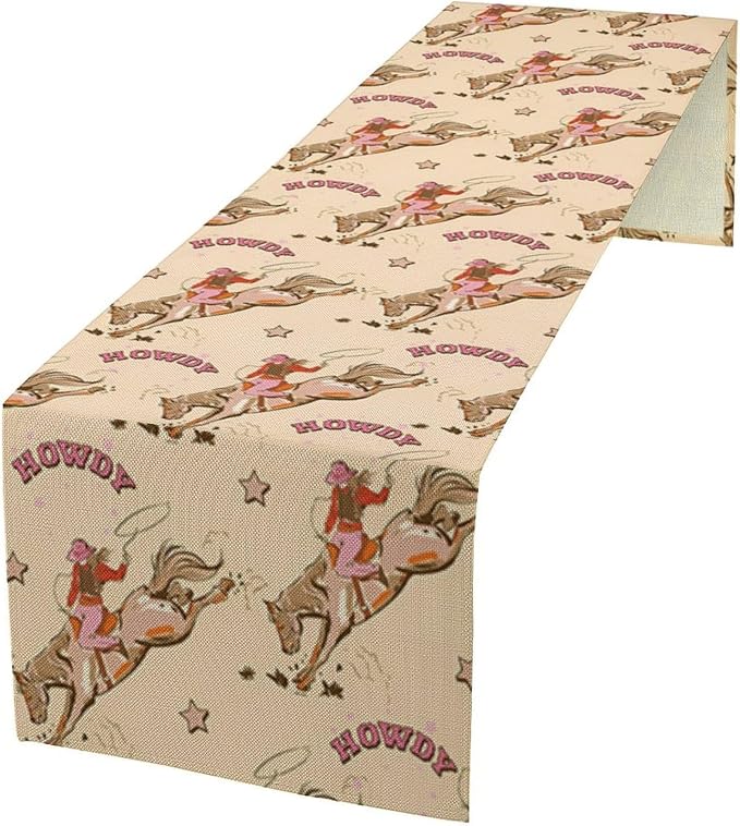 Western Cowboy Table Runner, Vintage Country Cowboy Horse Desert Print Table by Unknown