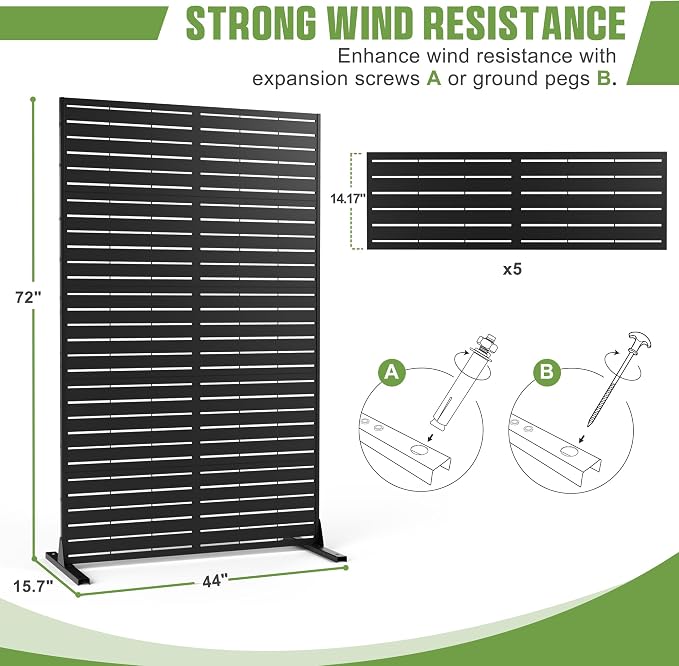 Metal Privacy Screen Outdoor 72" H×44" W, Freestanding Decorative Privacy Screen - Image 2