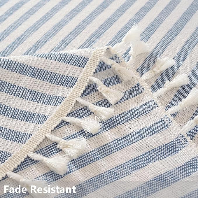 TruDelve 60 Inch Round Tablecloth Blue and White Striped Cloth Tablecloths - Image 4
