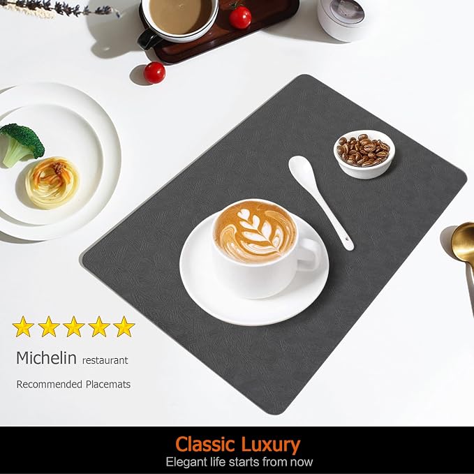 Vinyl Placemats Set of 6 Faux Leather 100% Waterproof Wipeable Washable Place - Image 2