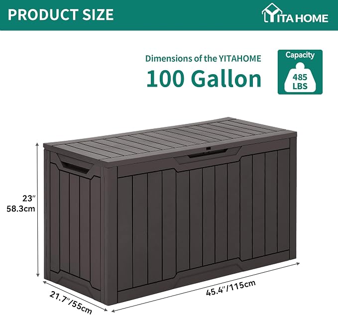 YITAHOME 100 Gallon Outdoor Storage Box, Large Water Resistant Resin Deck Box - Image 7
