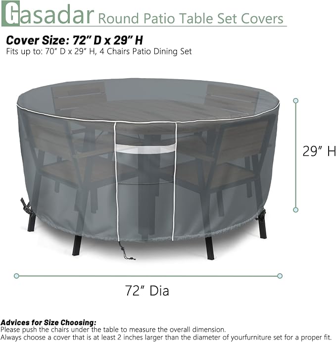 Gasadar Outdoor Round Patio Table Cover Waterproof, Round Patio Furniture Cover - Image 2