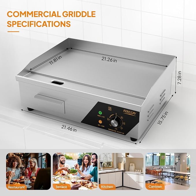 ROVSUN 22" Electric Countertop Flat Top Griddle, 1600W Electric Griddle - Image 8