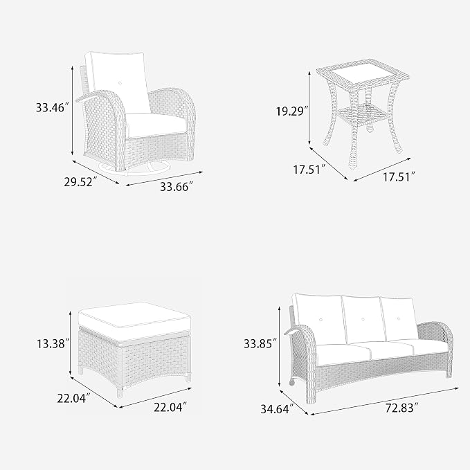 LayinSun 6 Pieces Outdoor Patio Furniture Set, Rattan Wicker Sectional Swivel - Image 9