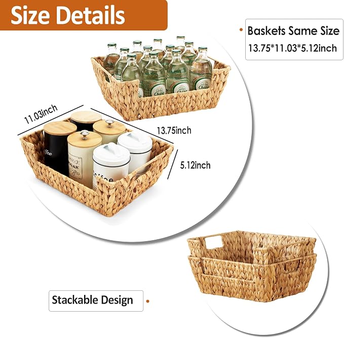 Wicker Baskets 2 Pack, Water Hyacinth Wicker Storage Basket - Image 2