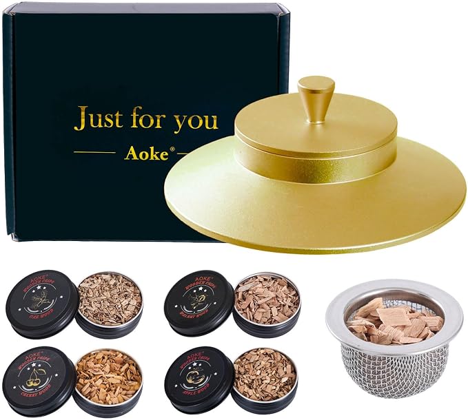 Cocktail Smoker Kit, AOKE Golden Metallic Whiskey Smoker Kit by AOKE