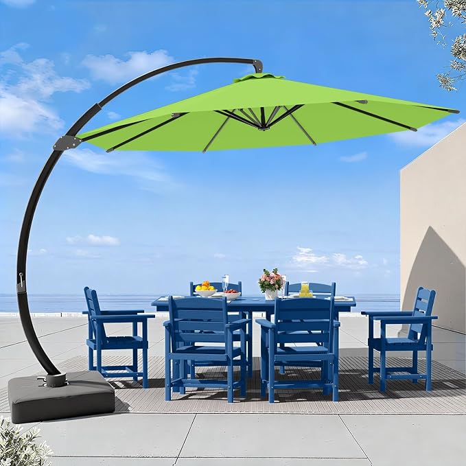 7 Piece Patio Dining Set with 11ft Patio Umbrella, 7 Navy Outdoor HDPE Dining by Unknown