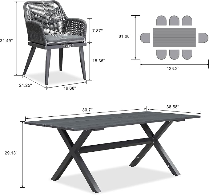 PURPLE LEAF 9 Pieces Outdoor Patio Dining Set All-Weather Aluminum Frame PE - Image 6