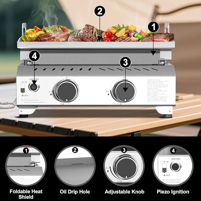 R.W.FLAME 2 Burner Tabletop Propane Griddle, 000 BTU Flat Top Grill - Image 6