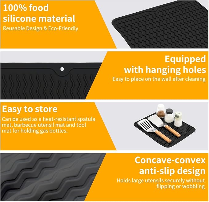 Grill Accessories, 14x11 Inch Silicone Heat Resistant Mat, BBQ Tool Rest Pad - Image 5